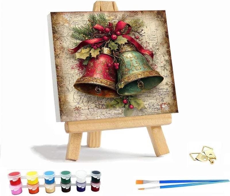VIGEGU Christmas Paint by Numbers Kit for Adults with Framed,Christmas Bell Paint by Number DIY Adult Paint by Number Kits for Wall Decor 12x12in - Image 1